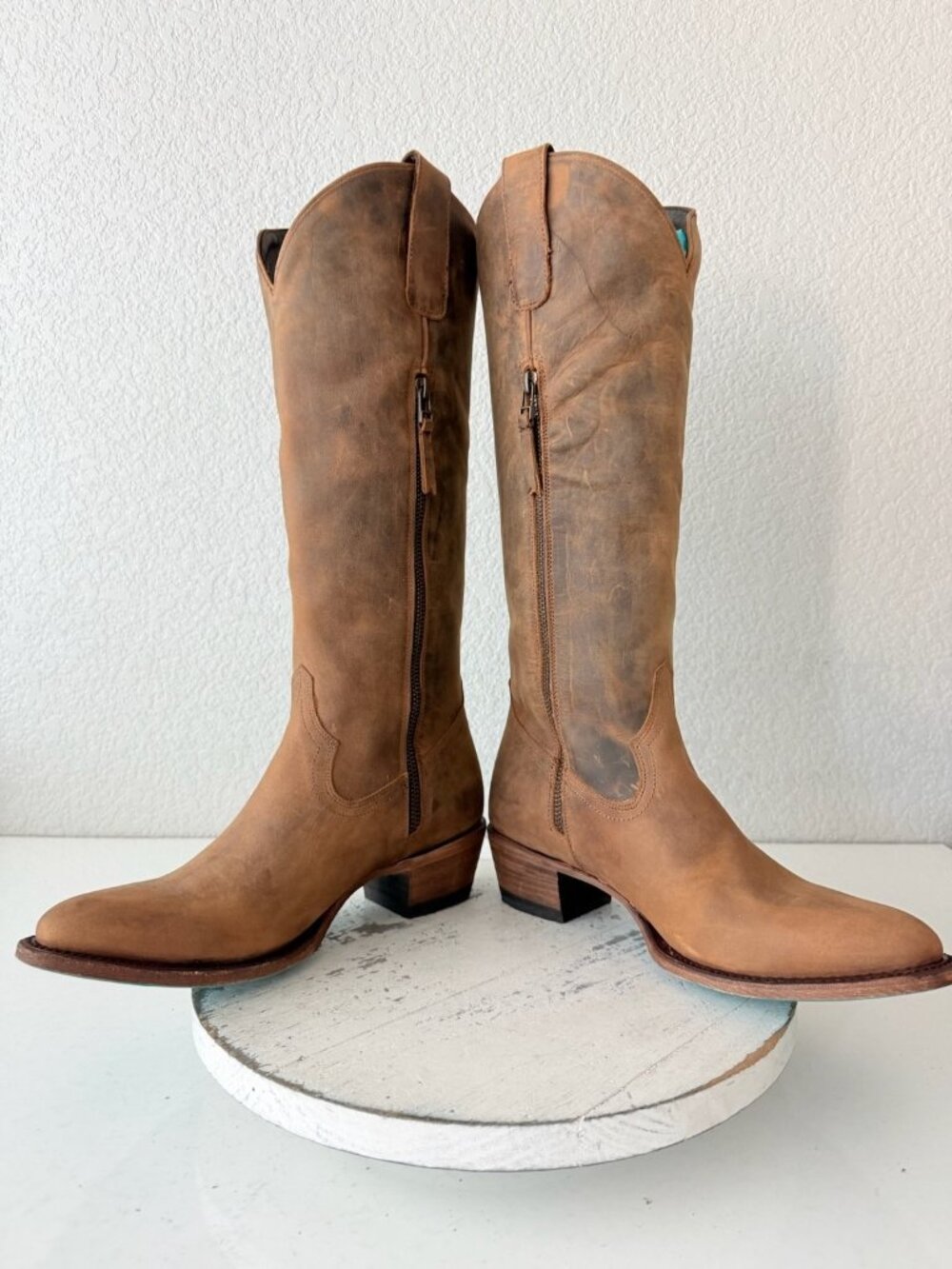 Lane PLAIN JANE Burnt Caramel Brown Cowboy Boots Size 9 Western Leather Mid Calf - Picture 7 of 11